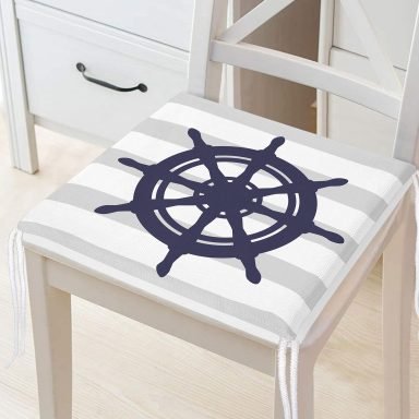 Gri Beyaz Çizgili Çapa Desenli Dijital Baskılı Modern Fermuarlı Sandalye Minderi