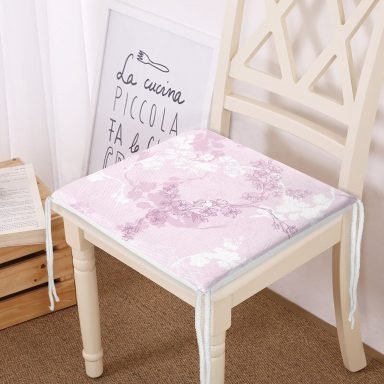 Pembe Zemin Üzerinde Sarmaşık Desenli Dijital Baskılı Modern Fermuarlı Sandalye Minderi