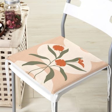 Soft Renkli Onedraw Çizimli Çiçek Desenli Dijital Baskılı Modern Fermuarlı Sandalye Minderi
