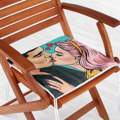 Pop Art Resimli Dijital Baskılı Fermuarlı Sandalye Minderi