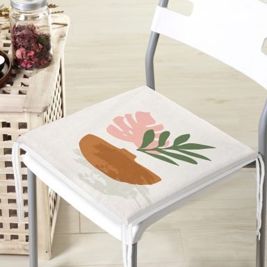 Pastel Renkli Zemin Üzerinde Onedraw Çizimli Dijital Baskılı Modern Fermuarlı Sandalye Minderi