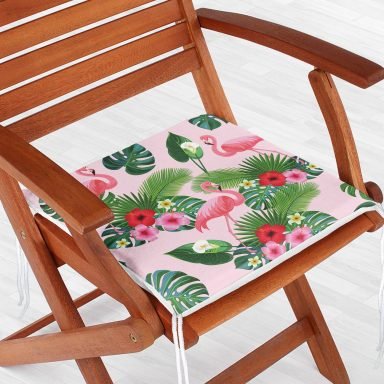 Flamingo Desen Dekoratif Kare Sandalye Minderi 40x40cm Fermuarlı - f741