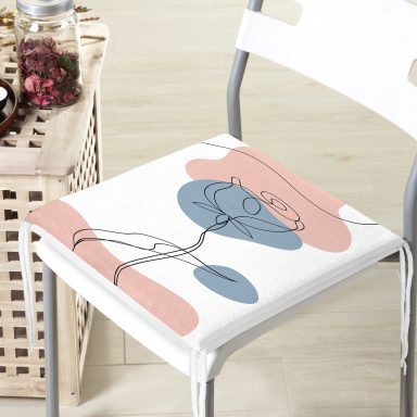 Beyaz Zeminde Onedraw Çizimli Gül Motifli Dijital Baskılı Modern Fermuarlı Sandalye Minderi