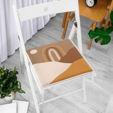 Renkli Zeminde Onedraw Çizimli Oval Desenli Dijital Baskılı Modern Fermuarlı Sandalye Minderi