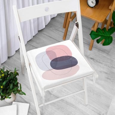 Beyaz Zeminde Renkli Oval Desenli Dijital Baskılı Modern Fermuarlı Sandalye Minderi