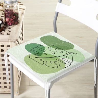 Renkli Zeminde Yaprak Motifli Dijital Baskılı Modern Fermuarlı Sandalye Minderi