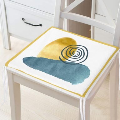 Beyaz Zeminde Onedraw Çizimli Renkli Oval Obje Dijital Baskılı Modern Fermuarlı Sandalye Minderi