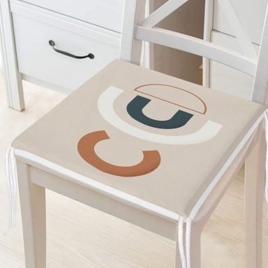 Renkli Zeminli One Draw Çizimli Geometrik Desen Dijital Baskılı Modern Fermuarlı Sandalye Minderi