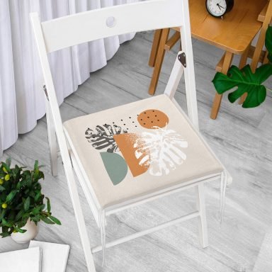 Pastel Zeminli Yaprak Desenli Dijital Baskılı Modern Fermuarlı Sandalye Minderi
