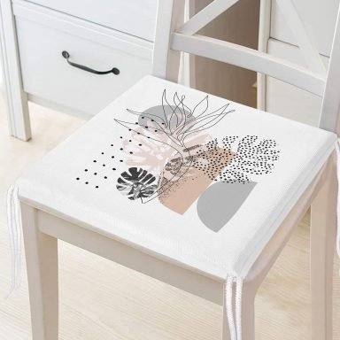Pastel Renkli Onedraw Çizimli Geometrik Desenli Dijital Baskılı Modern Fermuarlı Sandalye Minderi
