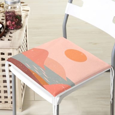 Pastel Zemin Üzerinde Güneş Desenli Dijital Baskılı Modern Fermuarlı Sandalye Minderi