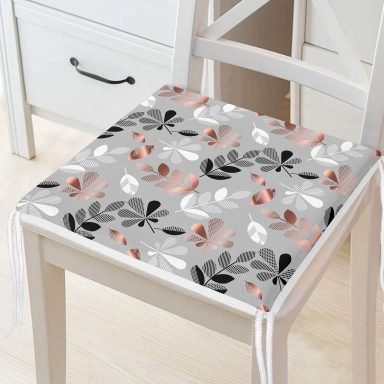 Pastel Zemin Üzerinde Yaprak Desenli Dijital Baskılı Modern Fermuarlı Sandalye Minderi