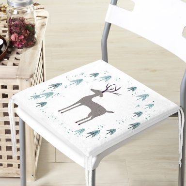 Geyik Desenli Dekoratif Kare Sandalye Minderi 40x40cm Fermuarlı - f847