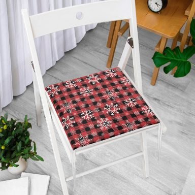 Kırmızı Ekose Desenli Kar tanesi Motifli Dijital Baskılı Modern Fermuarlı Sandalye Minderi