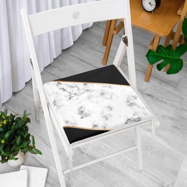 Renkli Geometrik Desenli Mermer Motifli Dijital Baskılı Modern Fermuarlı Sandalye Minderi