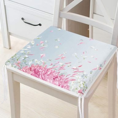 Pastel Zeminli Renkli Ortanca Çiçek Dijital Baskılı Modern Fermuarlı Sandalye Minderi
