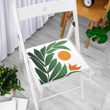Çiçek Ve Güneş Figürlü Özel Tasarım Dijital Baskılı Modern Fermuarlı Sandalye Minderi