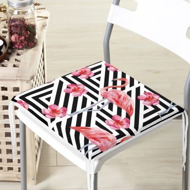 Flamingo Desen Dekoratif Kare Sandalye Minderi 40x40cm Fermuarlı - f898