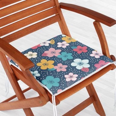 Çiçek Temalı Dekoratif Kare Sandalye Minderi 40x40cm Fermuarlı - f919