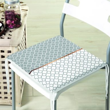 Gri & Beyaz Ogea Desenli Dijital Baskılı Fermuarlı Sandalye Minderi