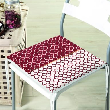 Bordo & Beyaz Ogea Desenli Dijital Baskılı Modern Fermuarlı Sandalye Minderi