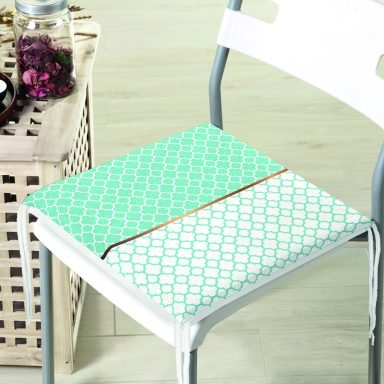 Mint Yeşili & Beyaz Ogea Desenli Dijital Baskılı Modern Fermuarlı Sandalye Minderi
