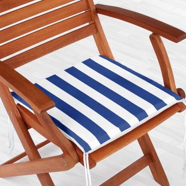 Lacivert Beyaz Düz Çizgi Tasarımlı Dijital Baskılı Fermuarlı Sandalye Minderi