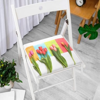 Çiçek Desenli Dekoratif Kare Sandalye Minderi 40x40cm Fermuarlı - f963