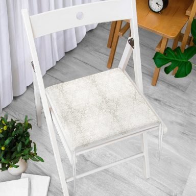 Krem Renkli Damask Motifleri Tasarımlı Fermuarlı Sandalye Minderi