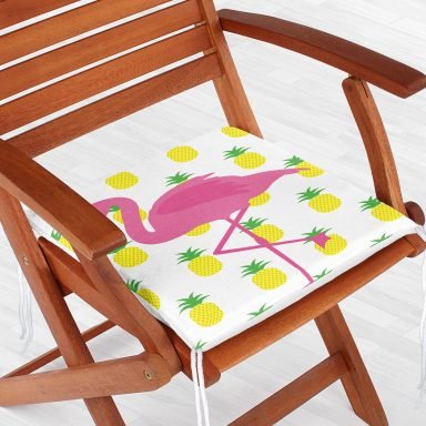 Ananaslar ve Flamingo Tasarımlı Dijital Baskılı Modern Fermuarlı Sandalye Minderi