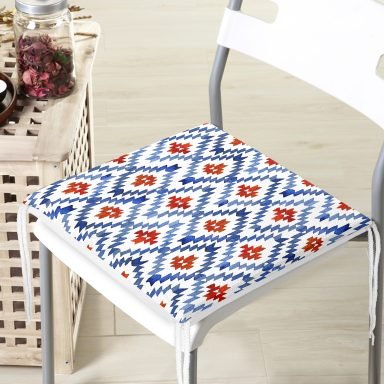 Geometrik Mavi Çini Desenli Modern Fermuarlı Sandalye Minderi