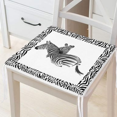 Zebra Çerçeveli Zebra Desenli Dijital Baskılı Fermuarlı Sandalye Minderi