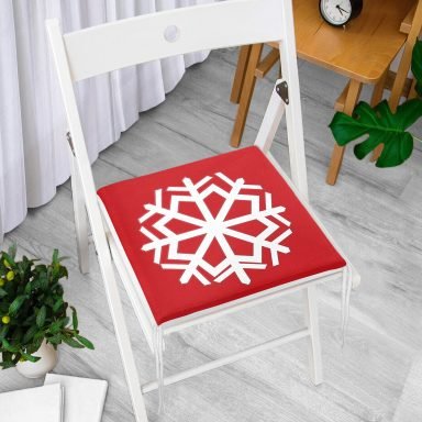 Kırmızı Tekli Kar Tanesi Yılbaşı Temalı Fermuarlı Sandalye Minderi