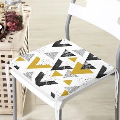 Mermer Detaylı Siyah Beyaz Geometrik Motifli Modern Fermuarlı Sandalye Minderi