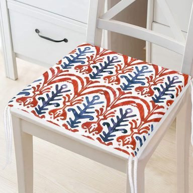 Mavi Kırmızı Damask Motifli Fermuarlı Sandalye Minderi