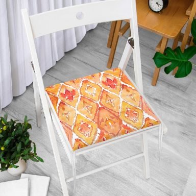 Turuncu Damask Tasarımlı Dijital Baskılı Fermuarlı Sandalye Minderi