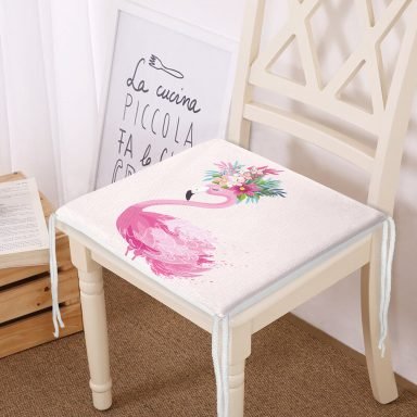Pembe Flamingo Motifli Dijital Baskılı Fermuarlı Sandalye Minderi