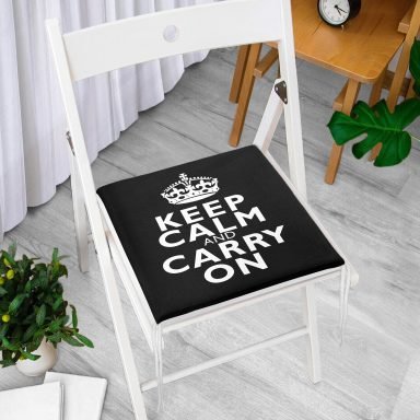 Siyah Beyaz Keep Calm And Carry On Baskılı Fermuarlı Sandalye Minderi