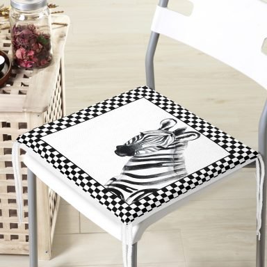 Damalı Çerçeve Motifli Zebra Desenli Fermuarlı Sandalye Minderi