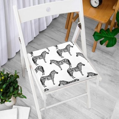 Zebra Tasarımlı Dijital Baskılı Fermuarlı Sandalye Minderi