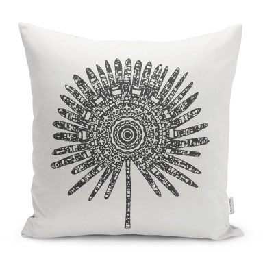 Siyah Beyaz Çiçek Tasarımlı Modern Yastık Kırlent Kılıfı