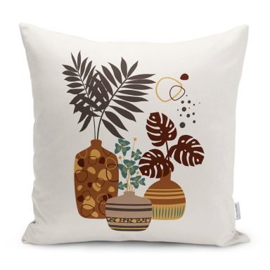 Kavanozdaki Tropik Yapraklar Dijital Baskılı Yastık Kırlent Kılıfı