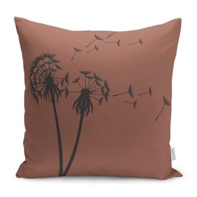 Kahve Zeminli Karahindiba Dijital Baskılı Modern Yastık Kırlent Kılıfı