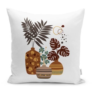 Kavanozdaki Tropik Yapraklar Dijital Baskılı Yastık Kırlent Kılıfı