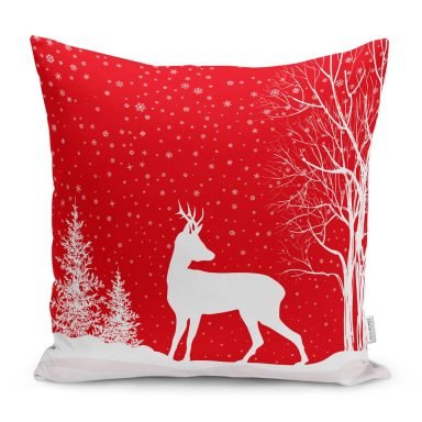 Kırmızı Yılbaşı Temalı Yeyik Tasarımlı Yastık Kırlent Kılıfı