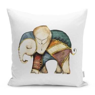 Etnik Tasarımlı Fil Desenli Dijital Baskılı Yastık Kırlent Kılıfı