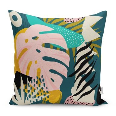 Özel Tasarımlı Tropik Yaprakları Dijital Baskılı Yastık Kırlent Kılıfı