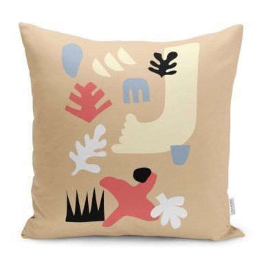 Krem Renkli Onedraw Temalı Modern Yastık Kırlent Kılıfı