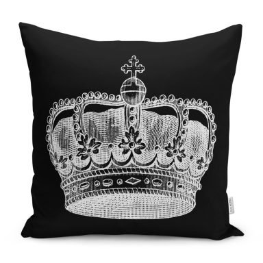 Siyah Beyaz Kral Tacı Özel Tasarımlı Modern Yastık Kırlent Kılıfı