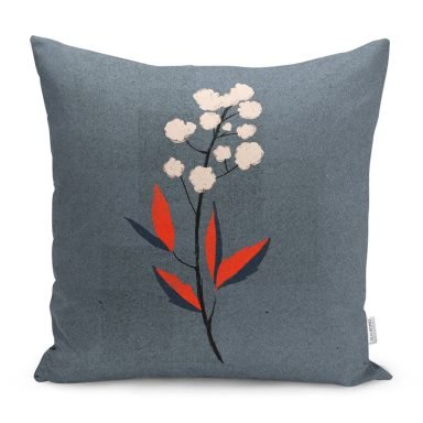 Eskitme Mavi Kot Zeminli Çiçek Motifli Yastık Kırlent Kılıfı